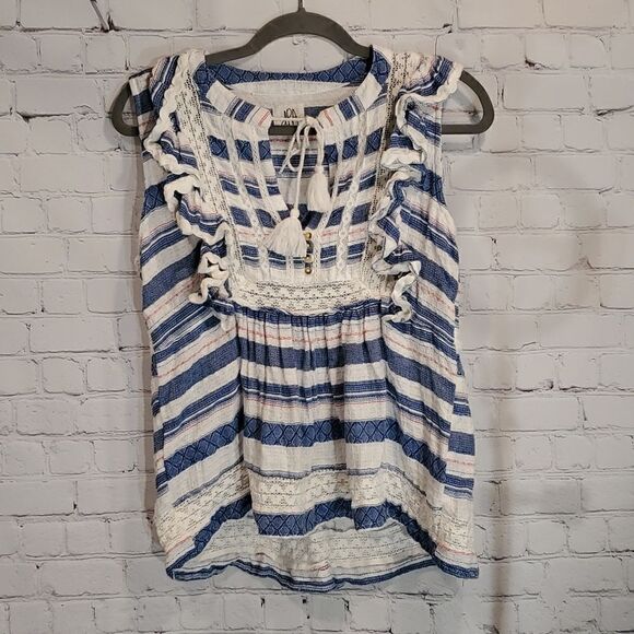 dra Los Angeles La Habana top in blue and white stripes - Picture 1 of 11